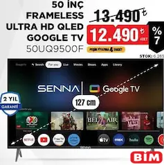 SENNA 50 İNÇ FRAMELESS ULTRA HD QLED GOOGLE TV 50UQ9500F AKILLI TELEVİZYON